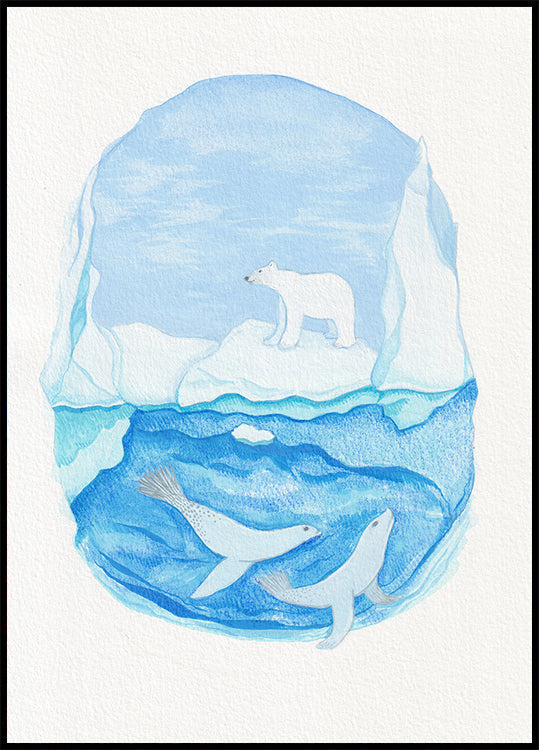 Arctic Life - Frozen Seas - Polar Bear and Seals Plakat - Posterbox