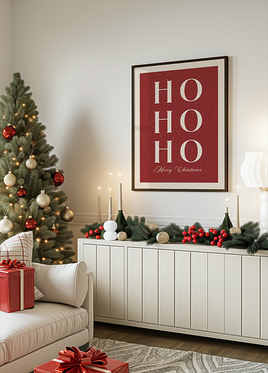 a living room decorated for christmas with a christmas tree