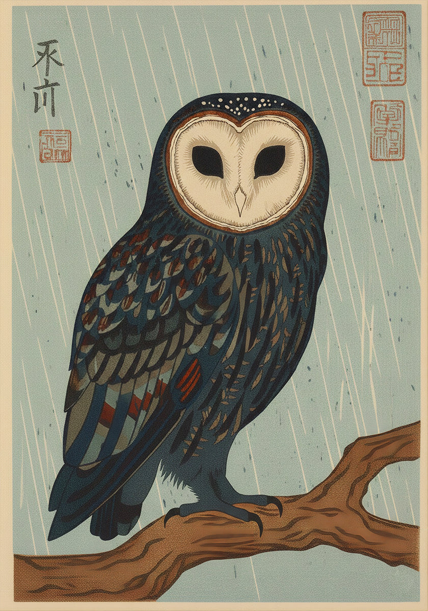 Rainy Owl Illustration Poster - Posterbox