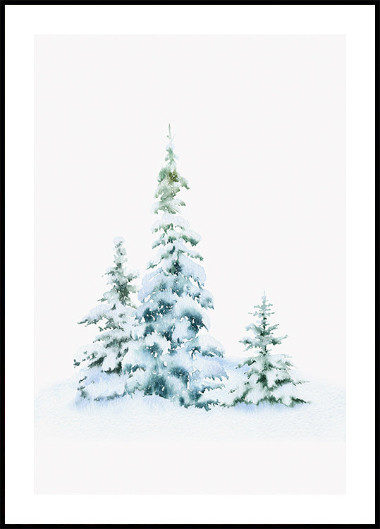 a painting of a snow covered pine tree