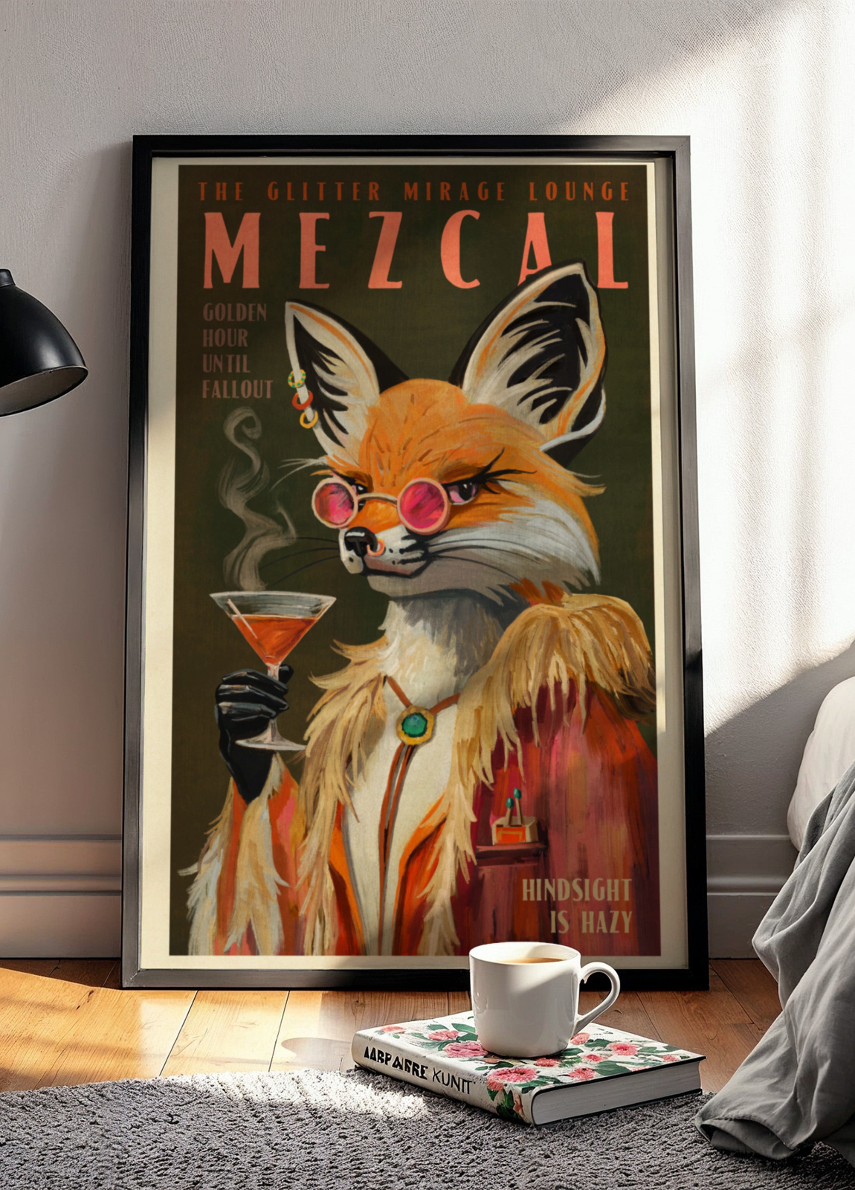 Mezcal Fox Print. Vanhat alkoholijulisteet ja cocktailsisustus