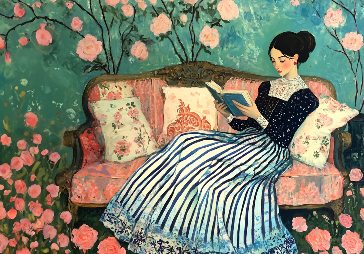 Woman Reading in Roses - Posterbox