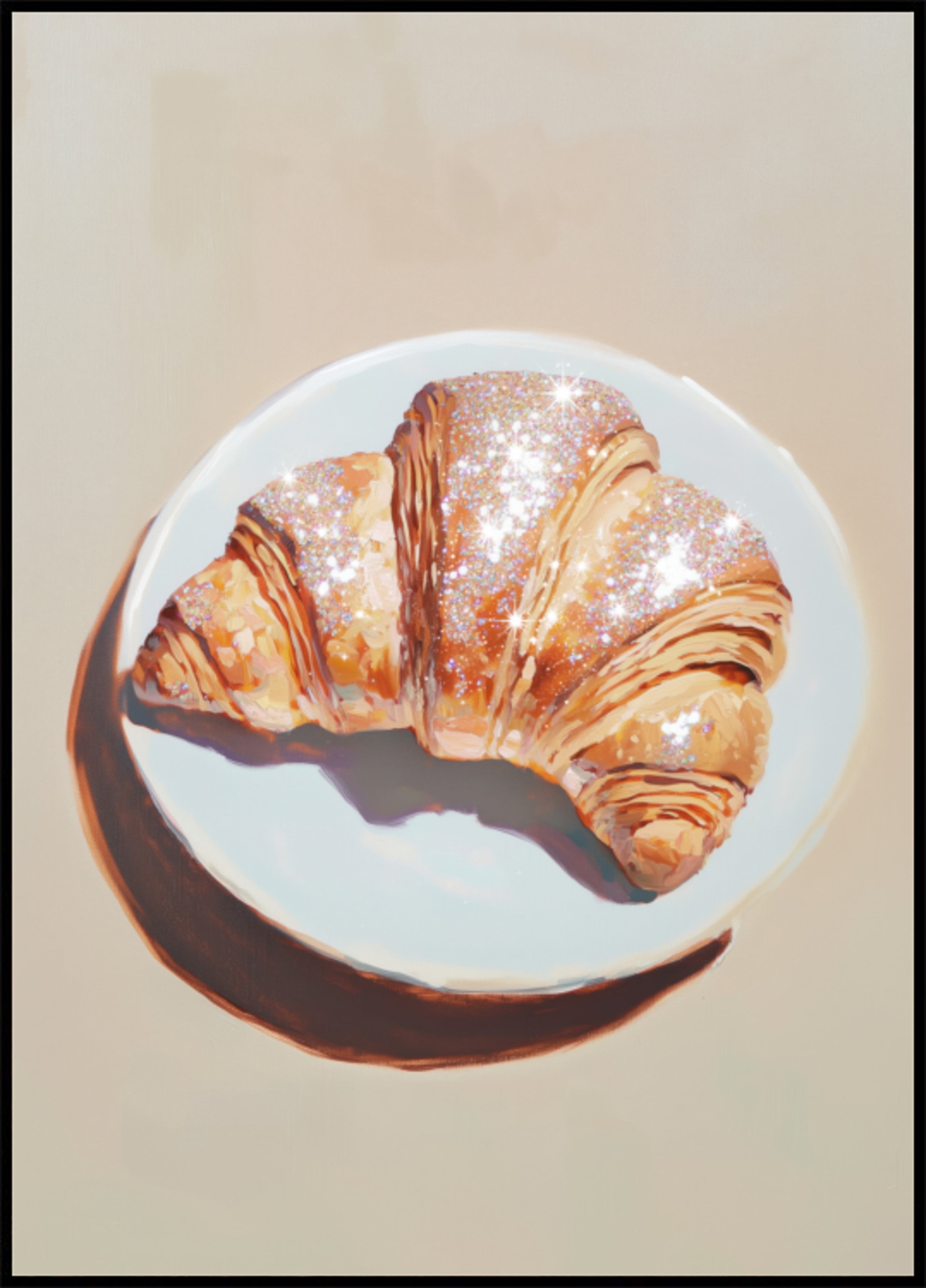 Kuohuva croissantti lautasella