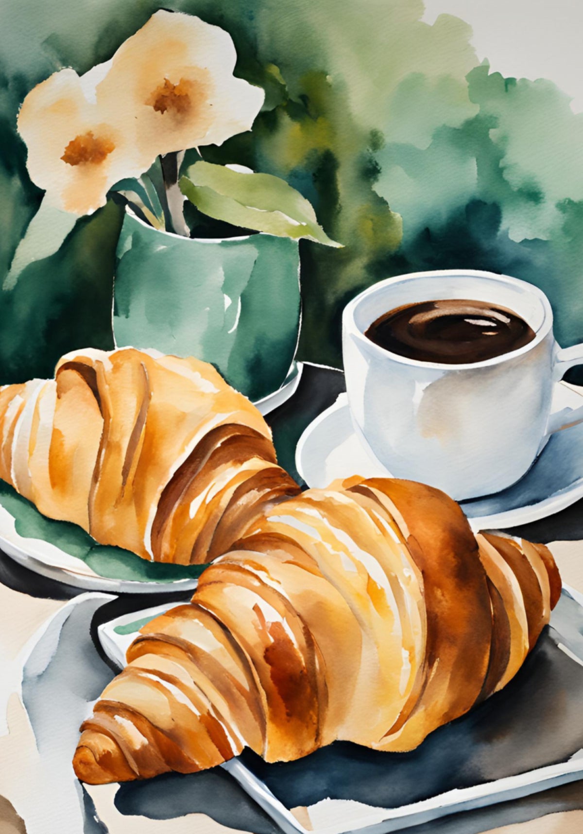 Tuoreet croissantit ja kahvi