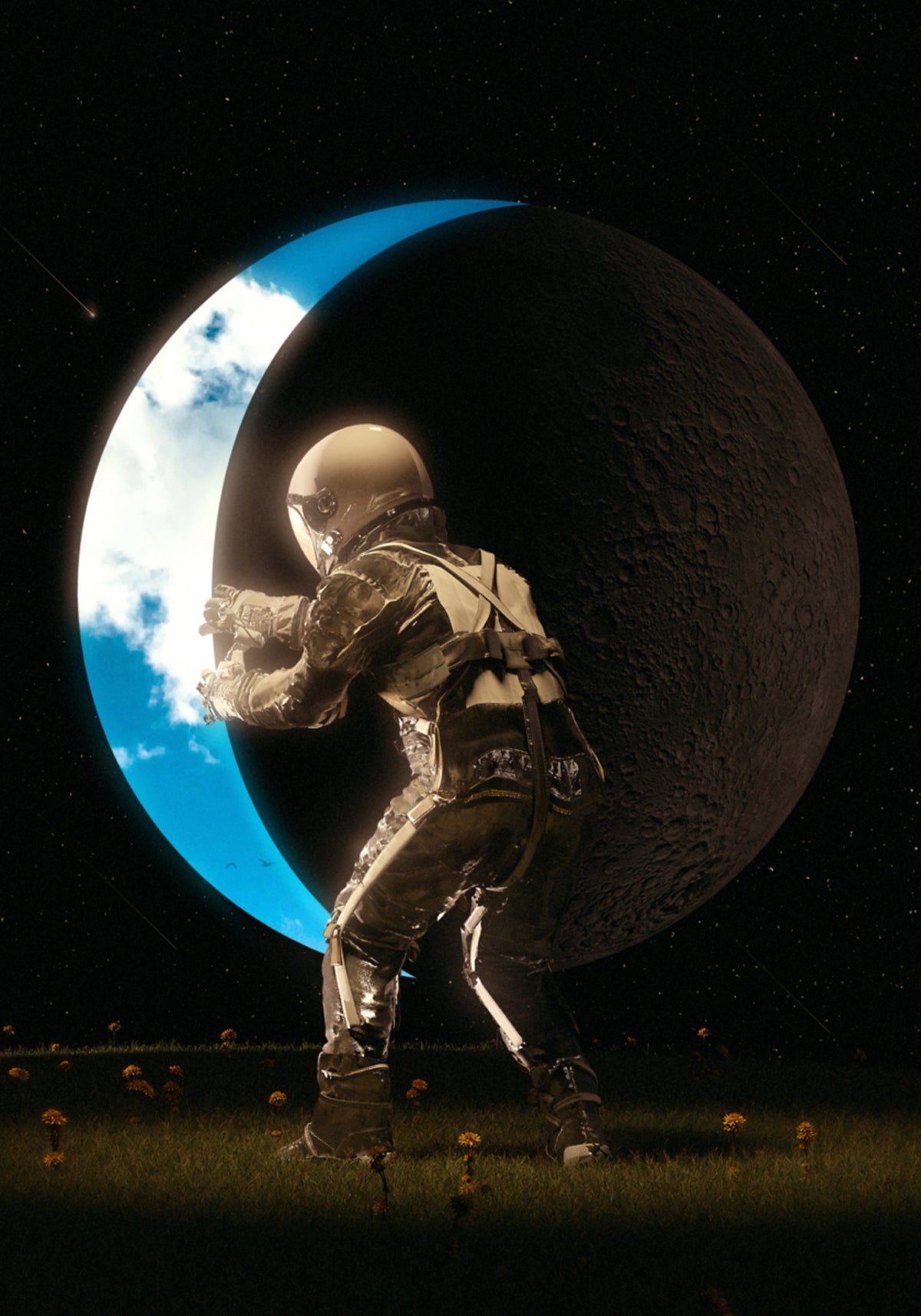 Astronautti pitelee kuuta