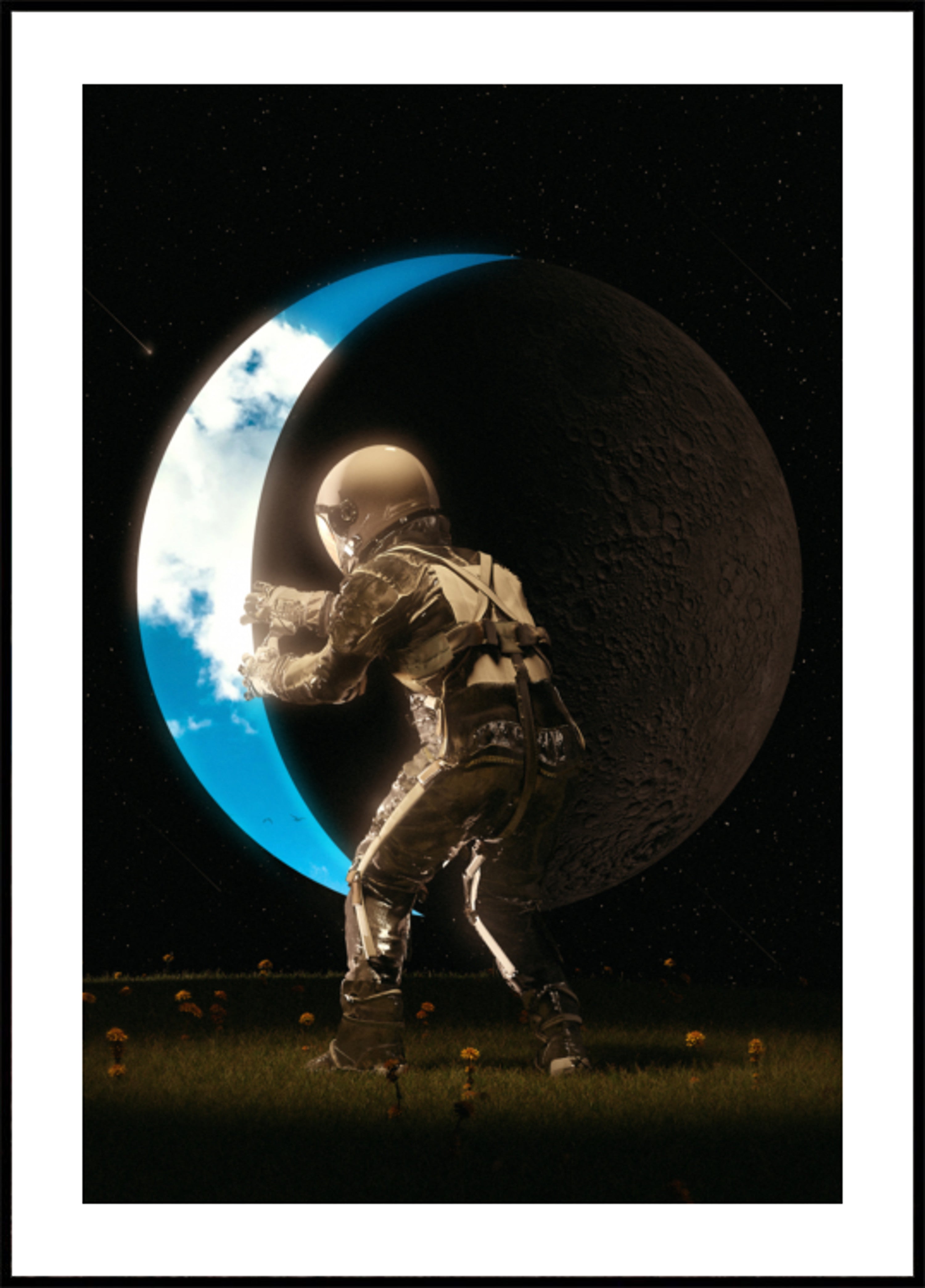 Astronautti pitelee kuuta
