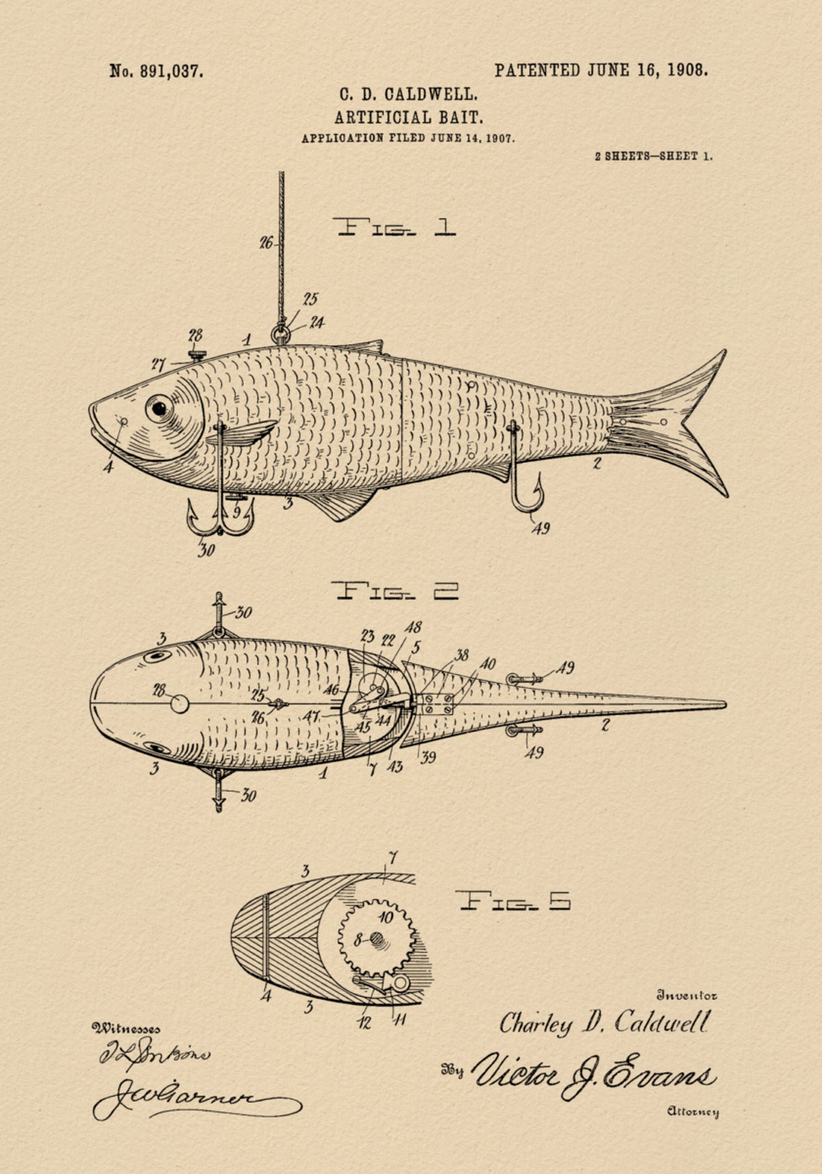 Vintage Fishing Lure Patent - Posterbox