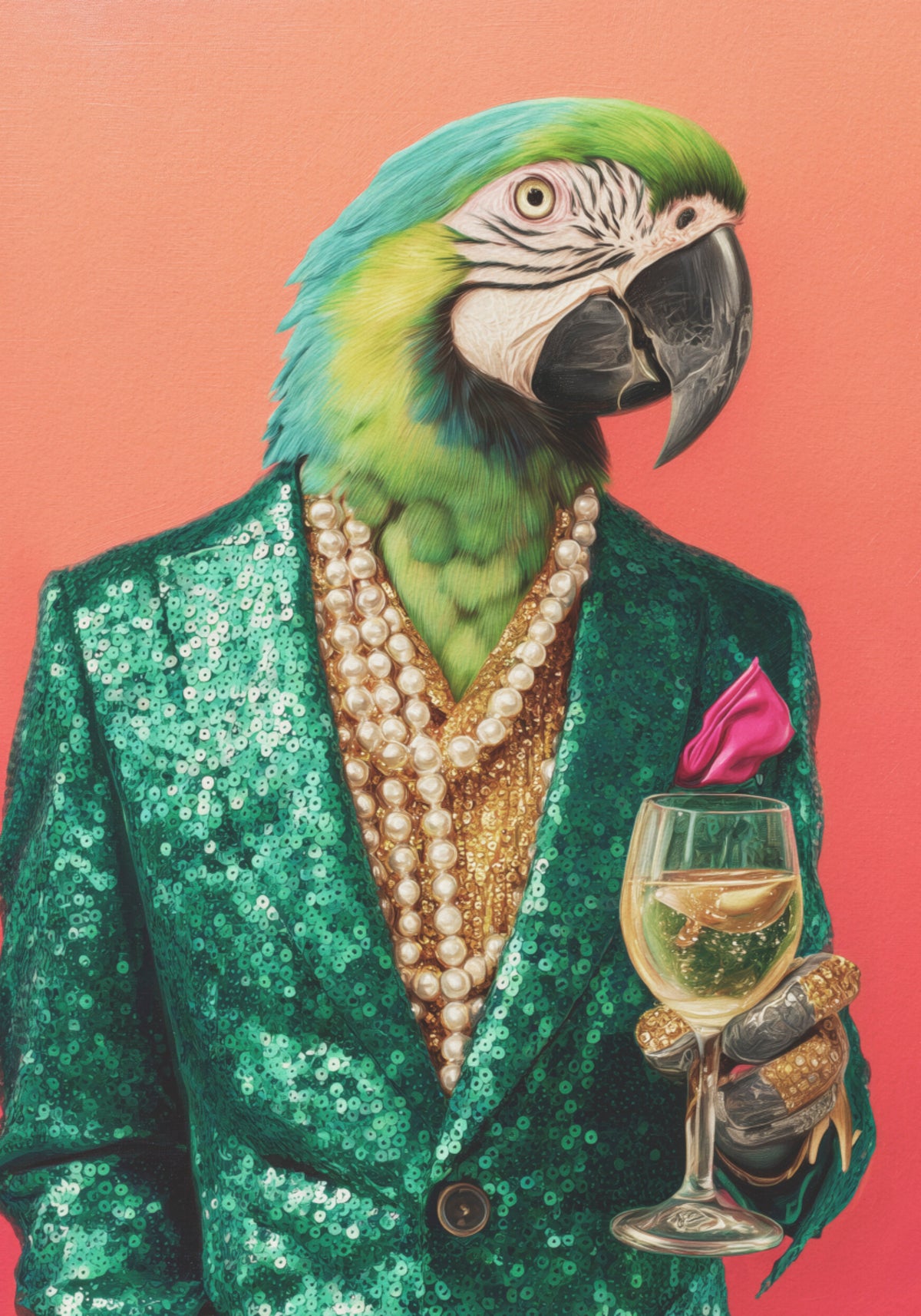 Dapper Parrot with Wine - Posterbox