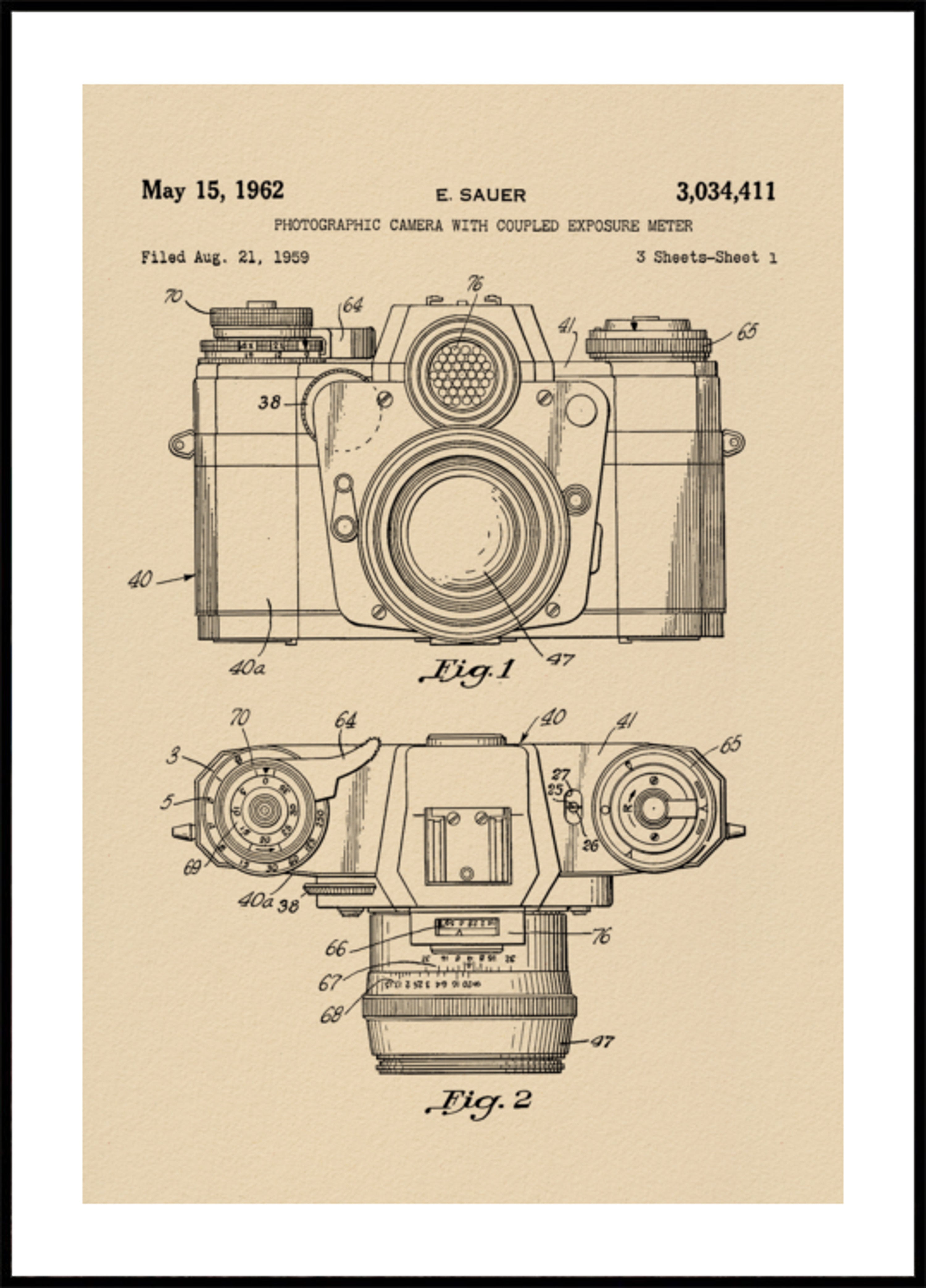 Vintage kameran patenttipiirustus