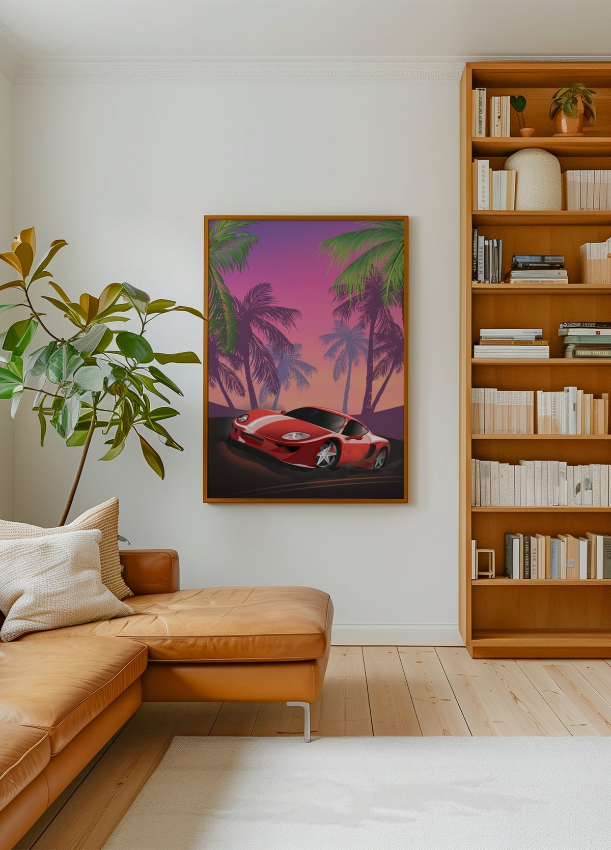 Punainen urheiluauto auringonlasku