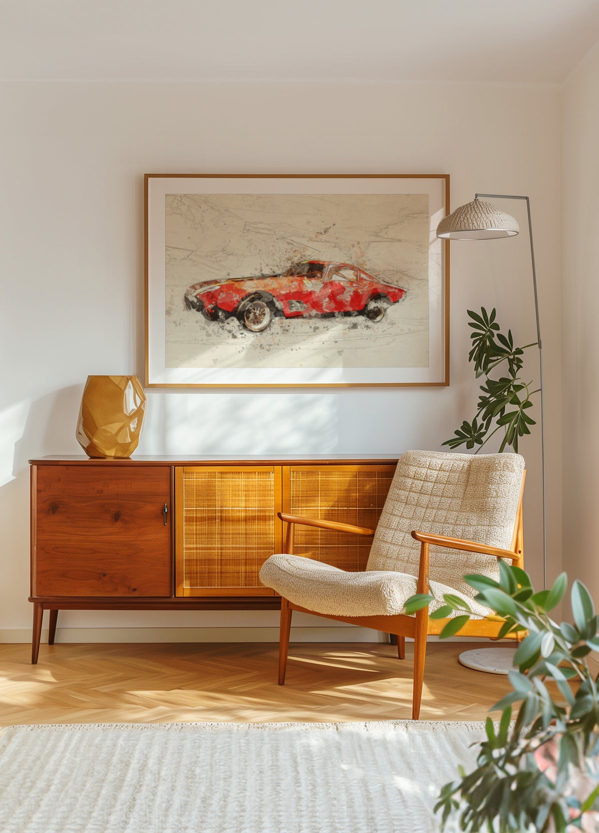Klassinen punainen auto luonnos