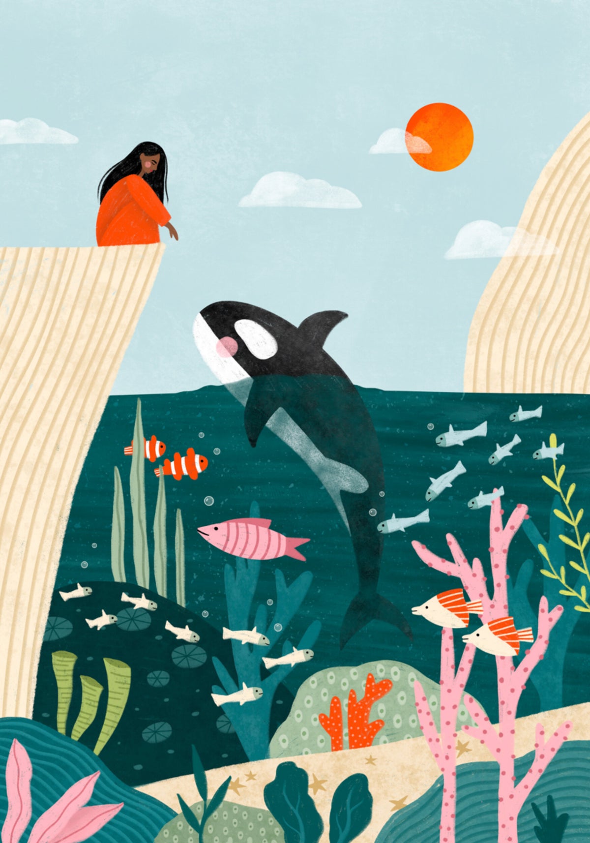 Tyttö katselee Ocean Lifea
