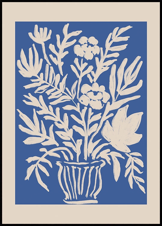 Cobalt Blue Floral Block Print Plakat - Posterbox