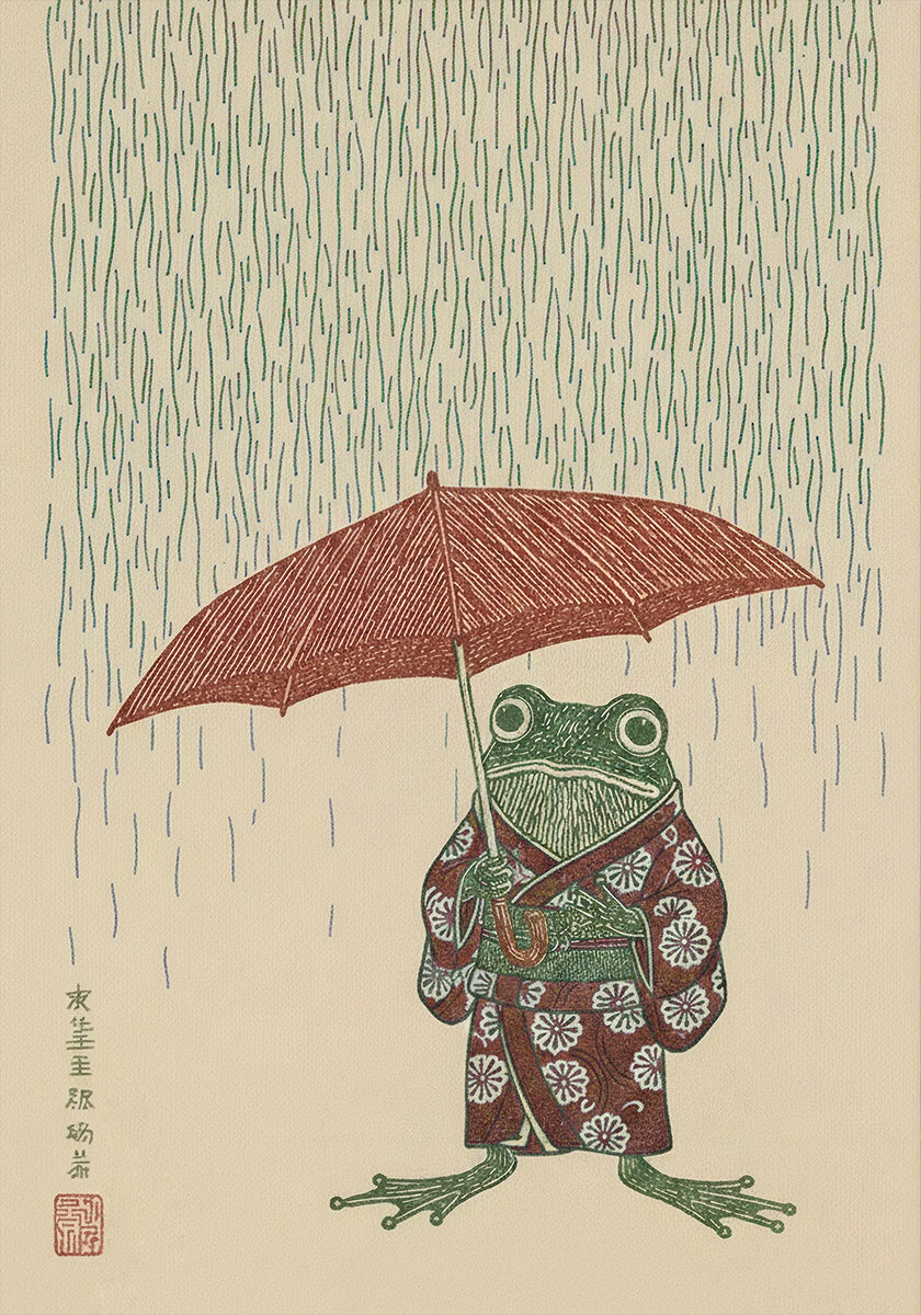Umbrella Frog Rain Poster - Posterbox