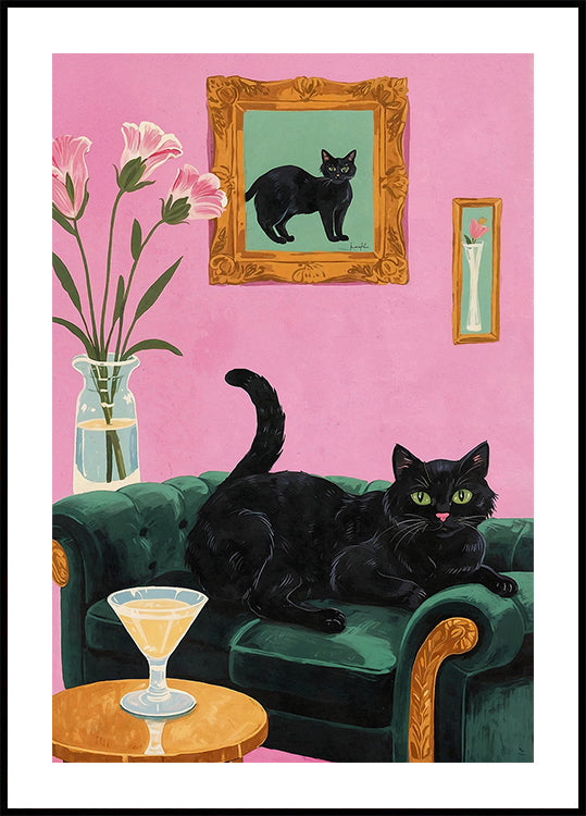 Cat On The Sofa With Martini Plakat - Posterbox