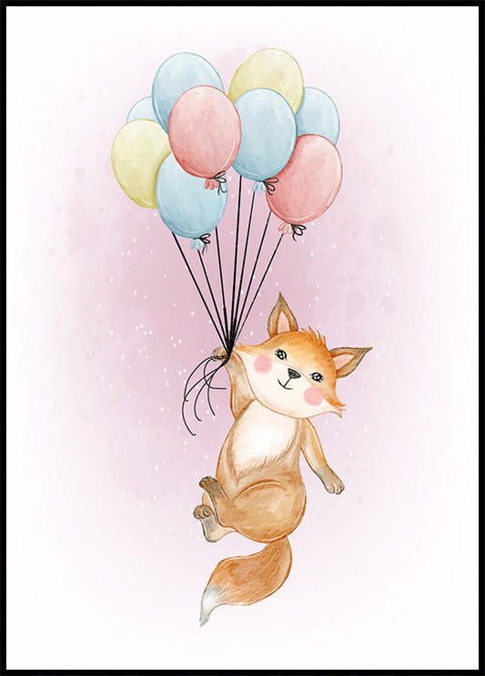 Happy Fox with Balloons -juliste