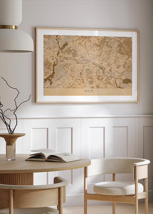 Seepia-vintage-kartta Berliinistä Saksassa (UUSI)