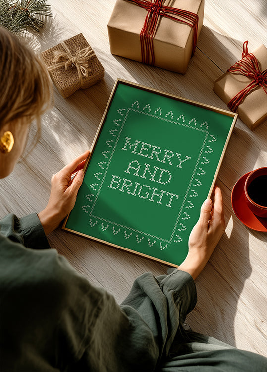 Merry and Bright - Ristipisto - Vihreä juliste