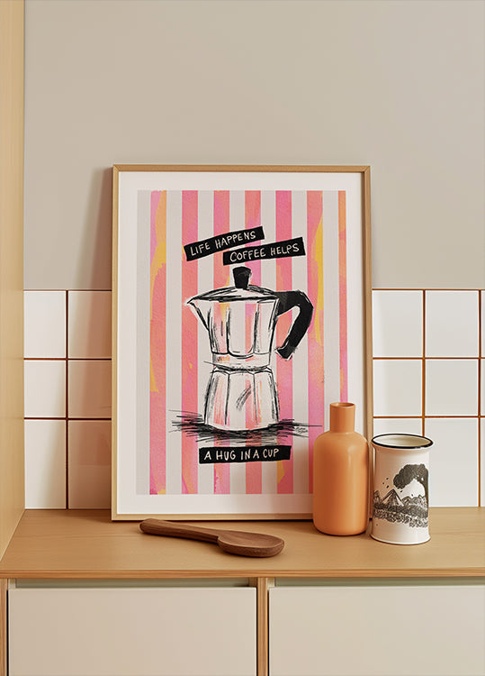 Mocca Coffee on Stripes – halaus kupissa juliste