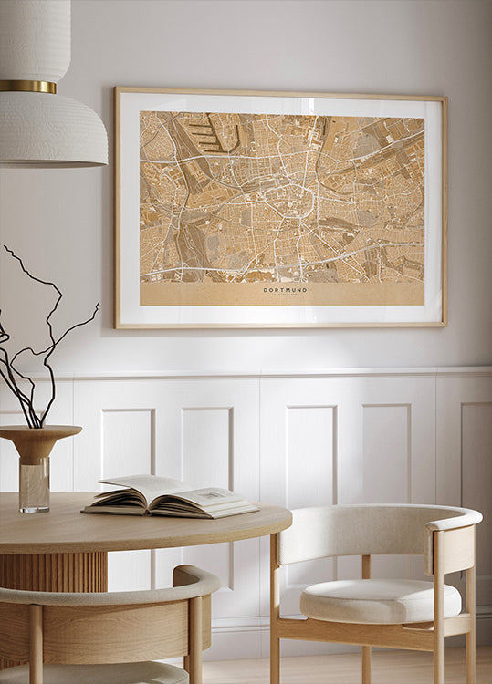 Seepia-vintage-kartta Dortmundista Saksa (UUSI)