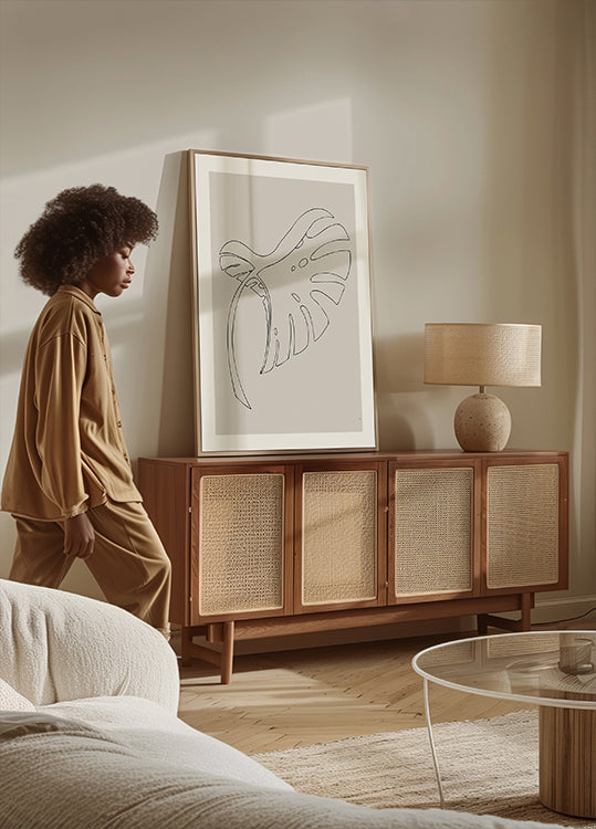 Monstera Bent Beige -juliste