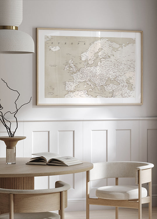 Vintagen näköinen yksityiskohtainen kartta Euroopasta (UUSI)