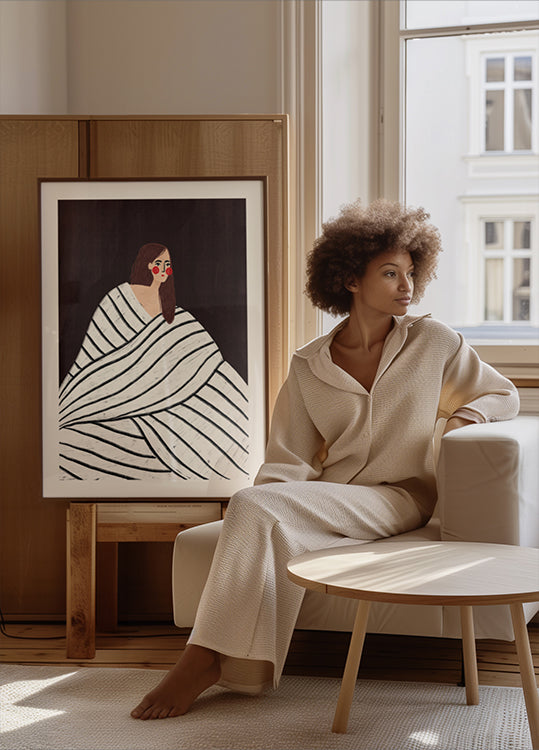 Nainen mustavalkoisilla raidoilla -juliste