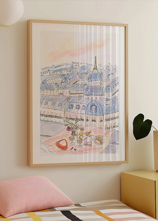 Pariisilainen kattopiknik, josta on näkymät Eiffel-tornille