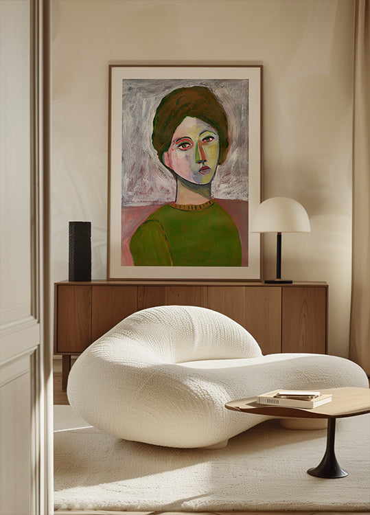 Nainen vihreässä puserossa