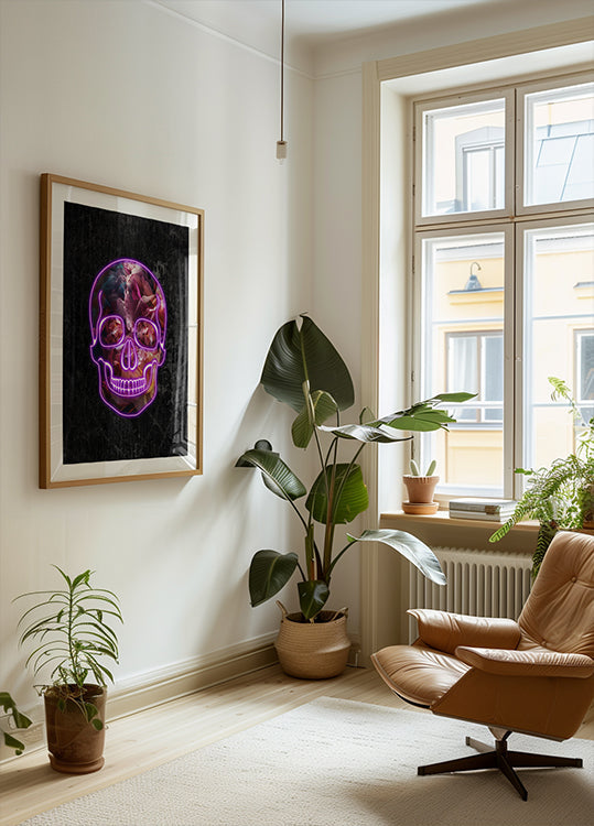 Neon Halloween Skull -juliste