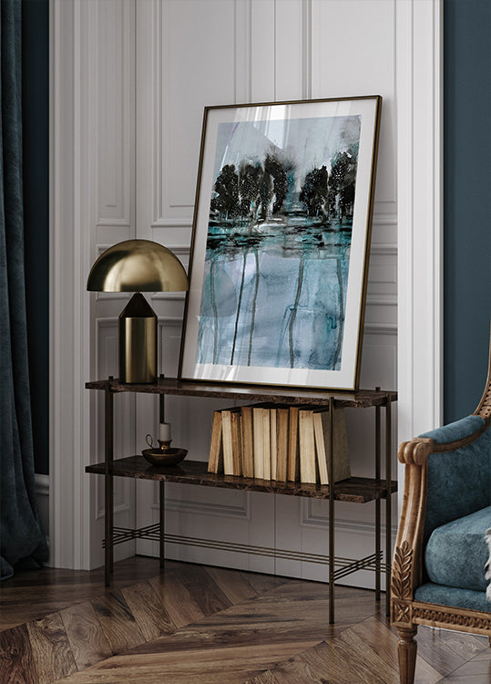 Puut heijastuu vedessä juliste