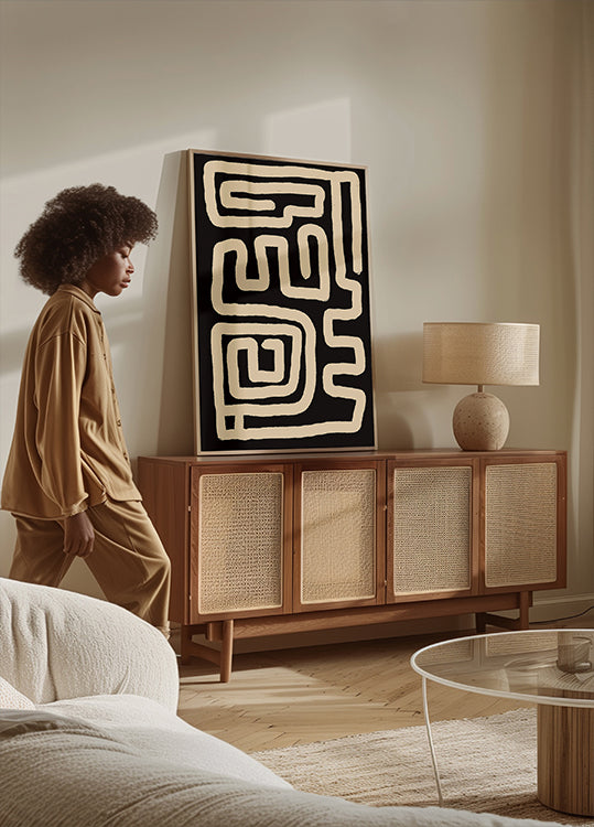 Beige Maze Lines -juliste