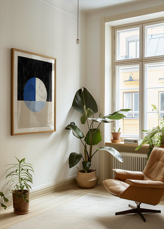 Leikkausympyrä sinivalkoisilla kvadranteilla juliste