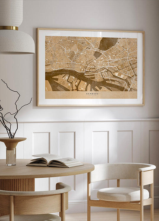 Seepia-vintage-kartta Hampurin keskustasta Saksa (UUSI)