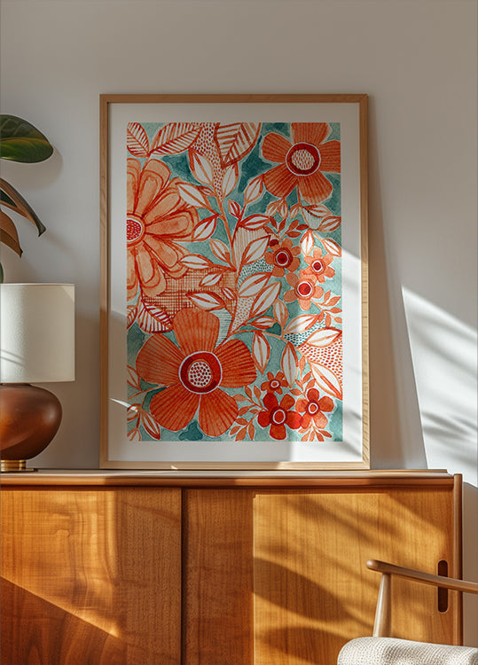 Punaiset päivänkakkarat vesijulisteella