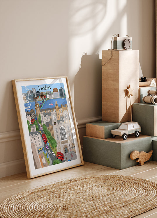 Taiteilija Carla Daly Posterin Lontoon kaupunki näköalalla Thames-joelle ja Big Benille