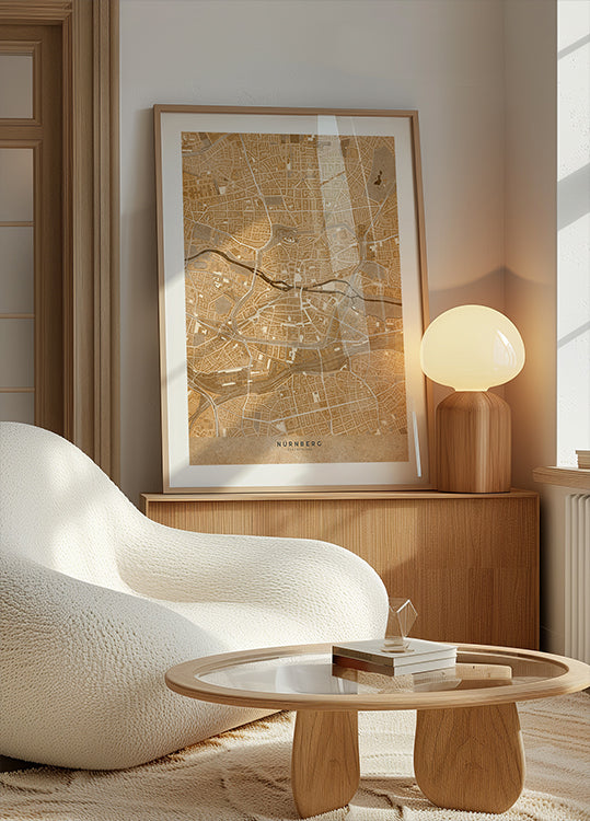 Seepia-vintage-kartta Nürnbergin keskustasta Saksa (UUSI)