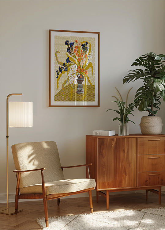 Nykyaikainen kukka-asetelma, sinapinkeltainen juliste