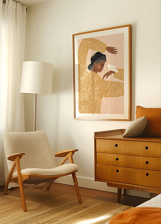 Nainen lintujulisteella