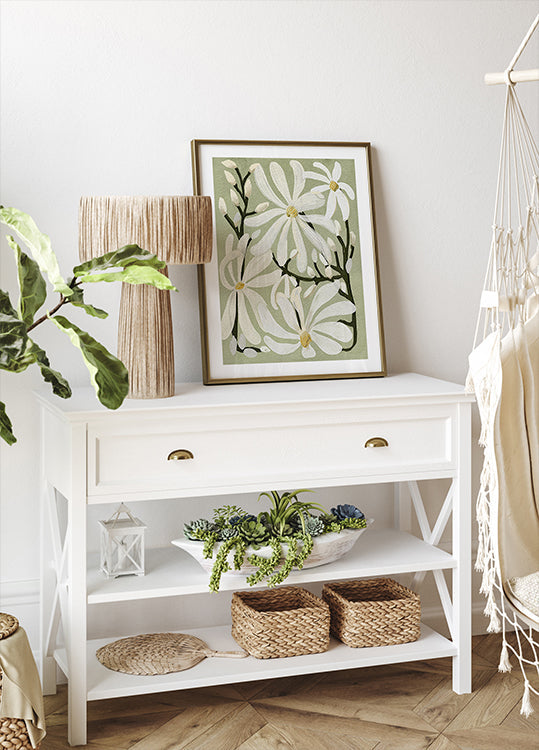 Star Magnolia Florals on Sage tausta juliste