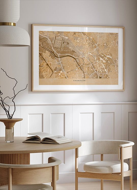 Seepia-vintage-kartta Hannoverin keskustasta Saksa (UUSI)