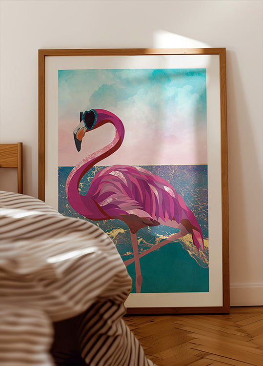Flamingo menee rannalle Juliste