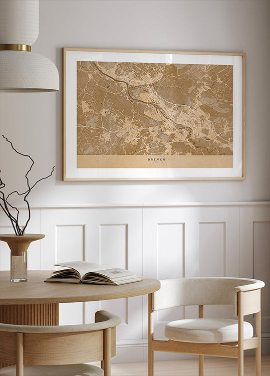 Seepia-vintage-kartta Bremenistä Saksa (UUSI)