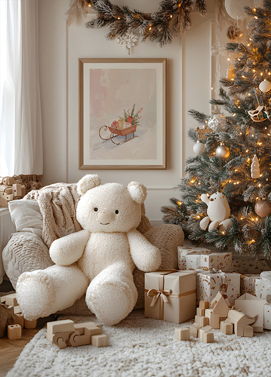 Schlitten mit Geschenken -juliste