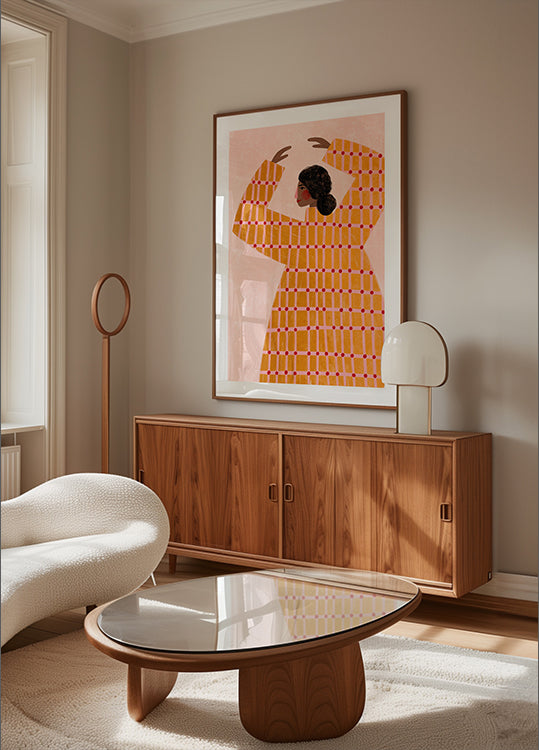 Nainen, jolla on ruudullinen mekko -juliste