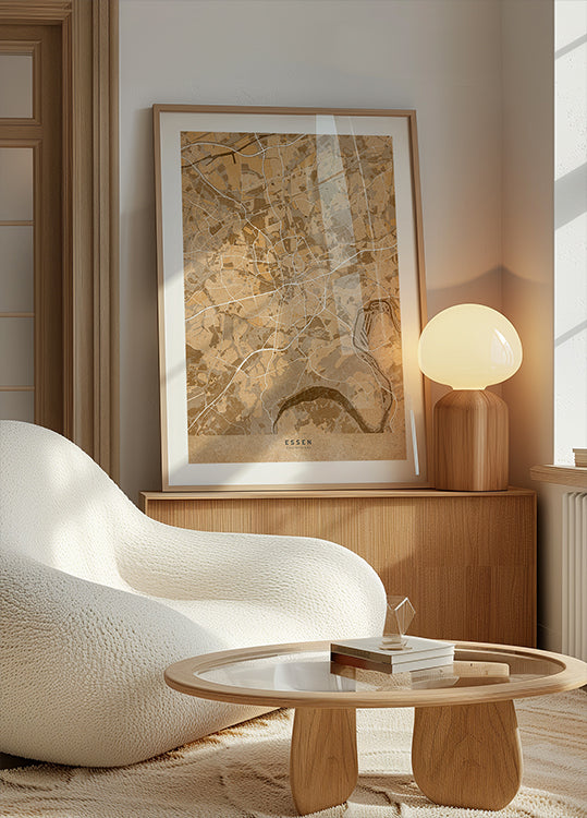 Seepia-vintage-kartta Frankfurtin keskustasta Saksassa (UUSI)