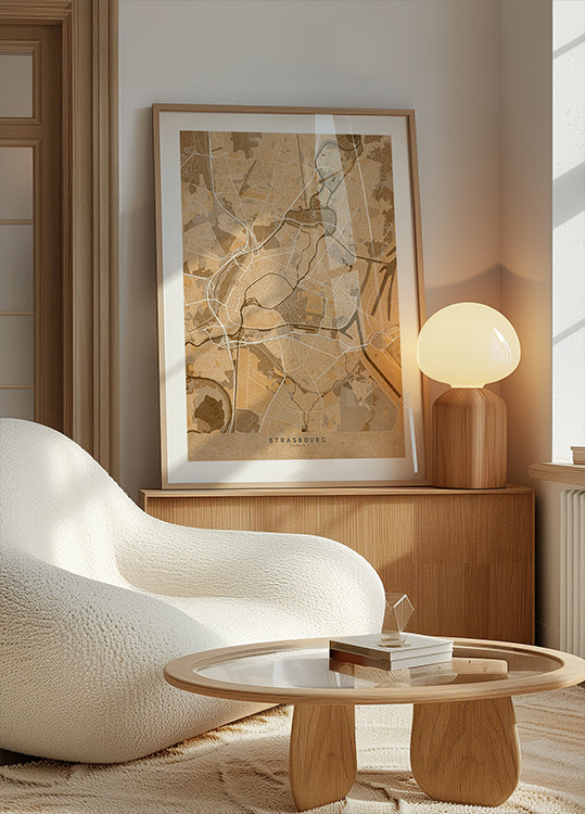 Seepia-vintage-kartta Strasbourgista Ranska (UUSI)