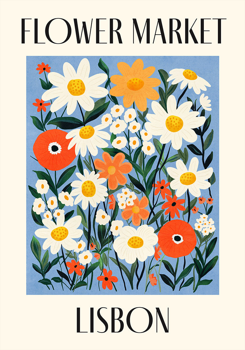 Kukkamarkkinat Lissabonin Portugalin juliste