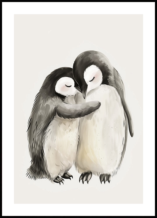 Hugging Baby Penguins Plakat - Posterbox.dk