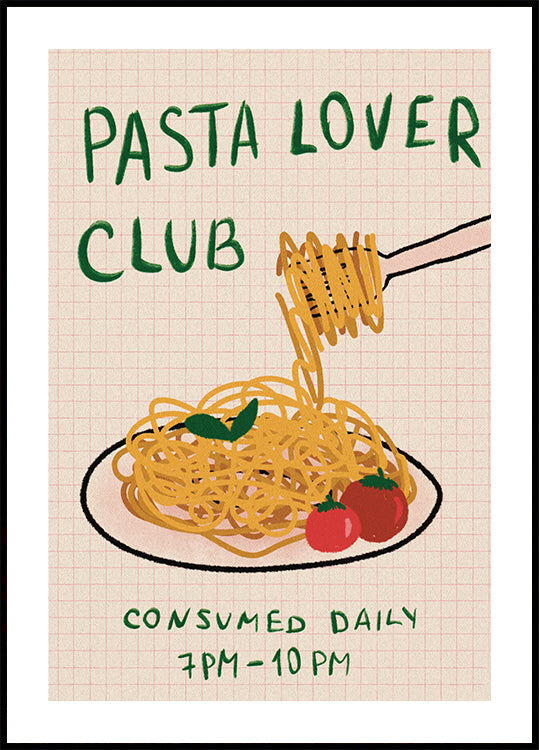 Pasta Lover Club, Hand-drawn Spaghetti Dinner Plakat - Posterbox.dk